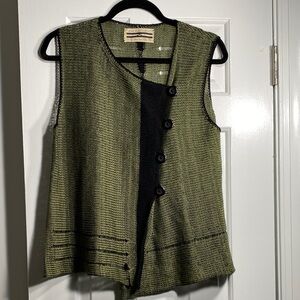 Asymmetric Olive Green & Black Knit Vest Handmade Sandra Miller Boutique